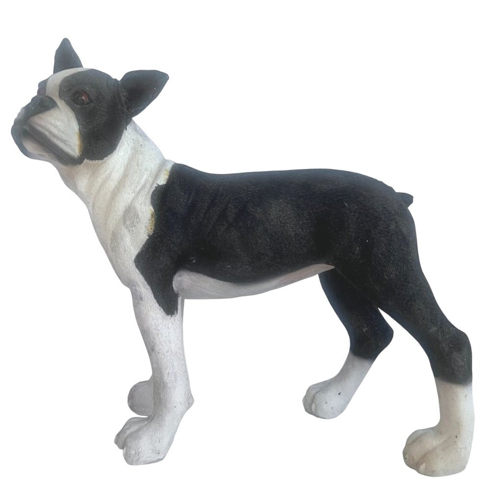 Boston Terrier Dog Figural Black White Resin‎ Hand Painted Realistic 12"  SEE